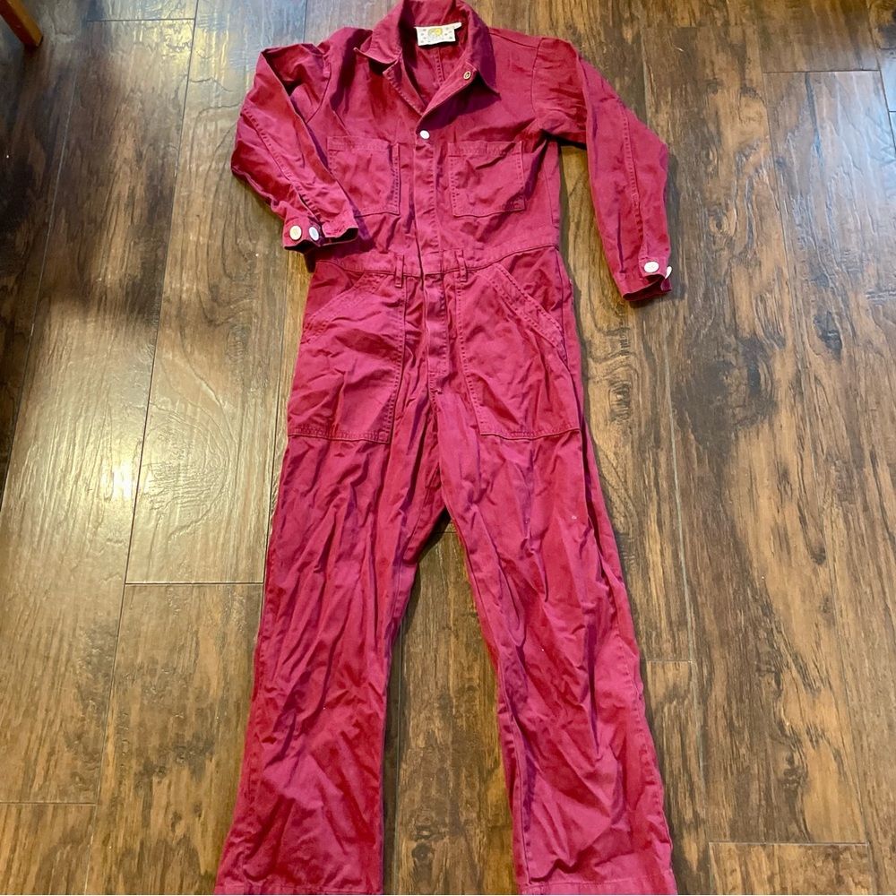 Big Bud Press Deep Burgundy Button-Front Utility Jumpsuit